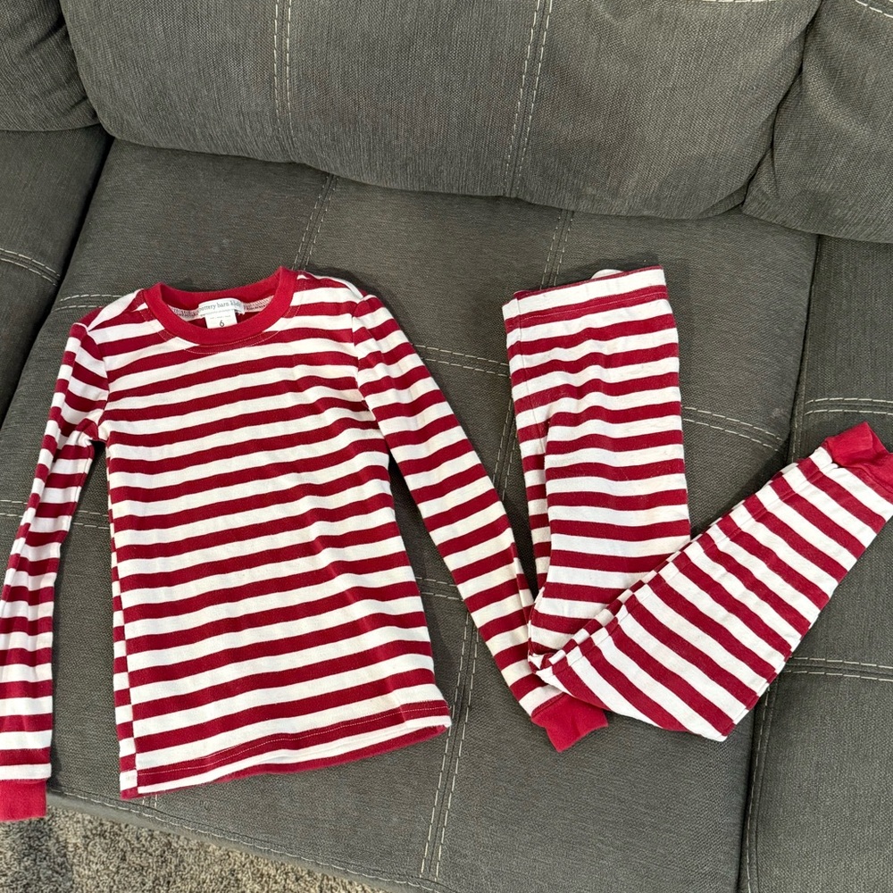 Pottery Barn Kids Red and White Striped Pajama Set Size 6